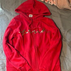 PINK Victoria Secret Red and Gold Hoodie